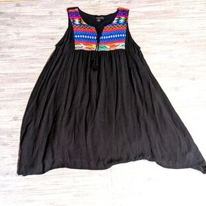 Women's 5th &‎ Love Colorful Embroidered Black Boho Summer Fun Dress Sz M